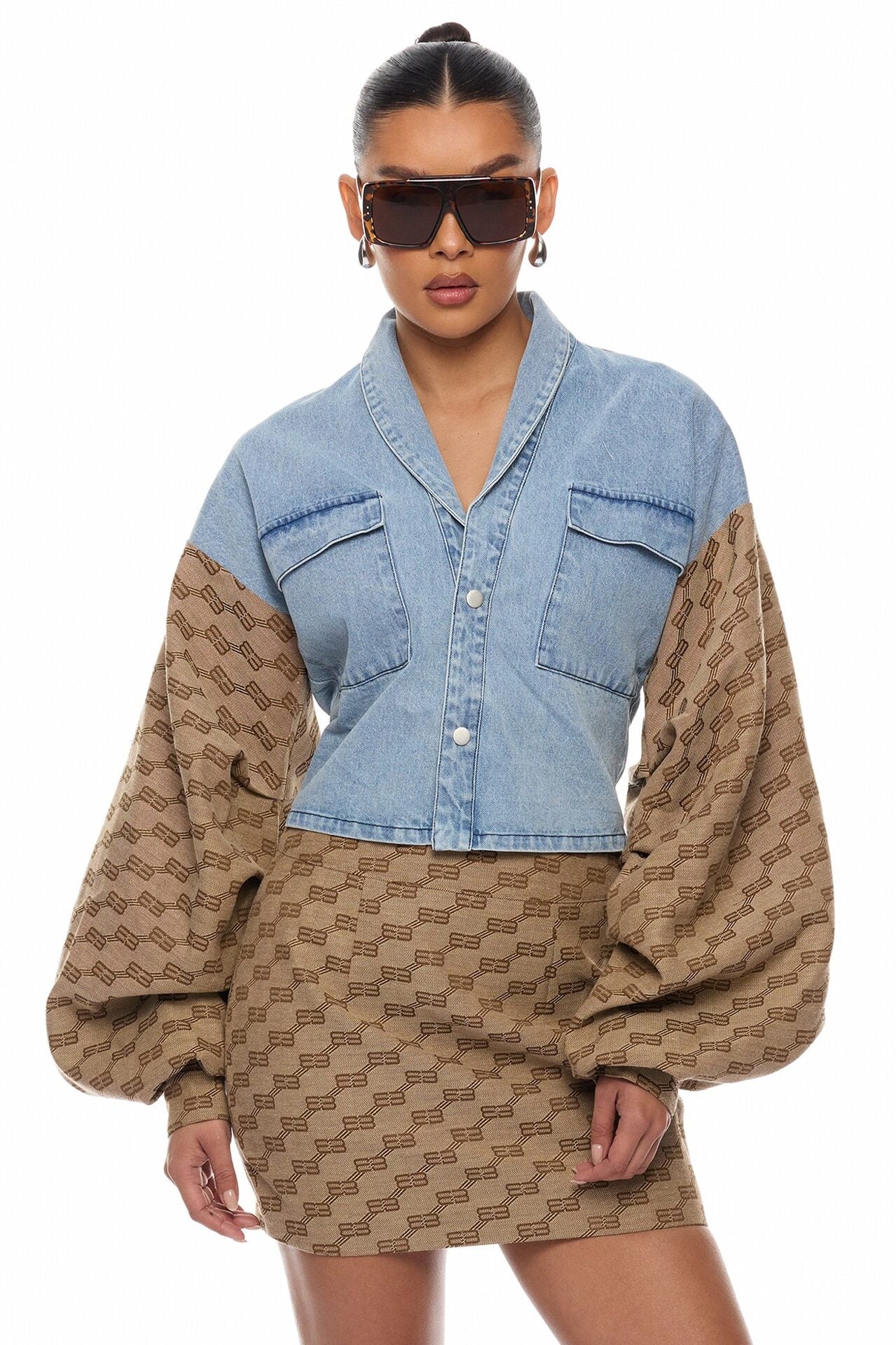 Zaelyn Denim Jacket Mini Skirt Set - Medium Wash image 1