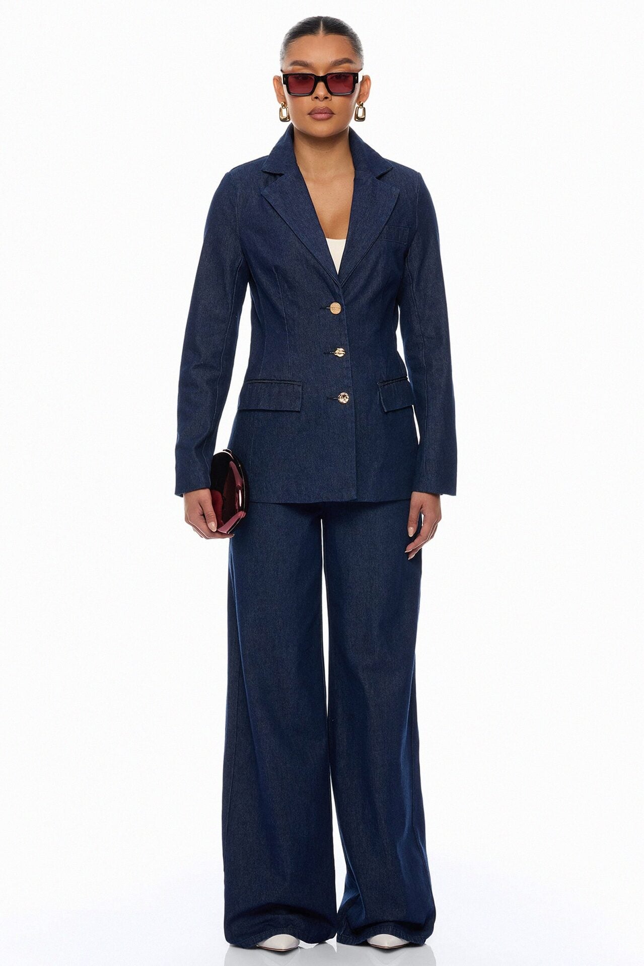 Odette Denim Blazer Wide Leg Pant Set - Dark Wash image 1