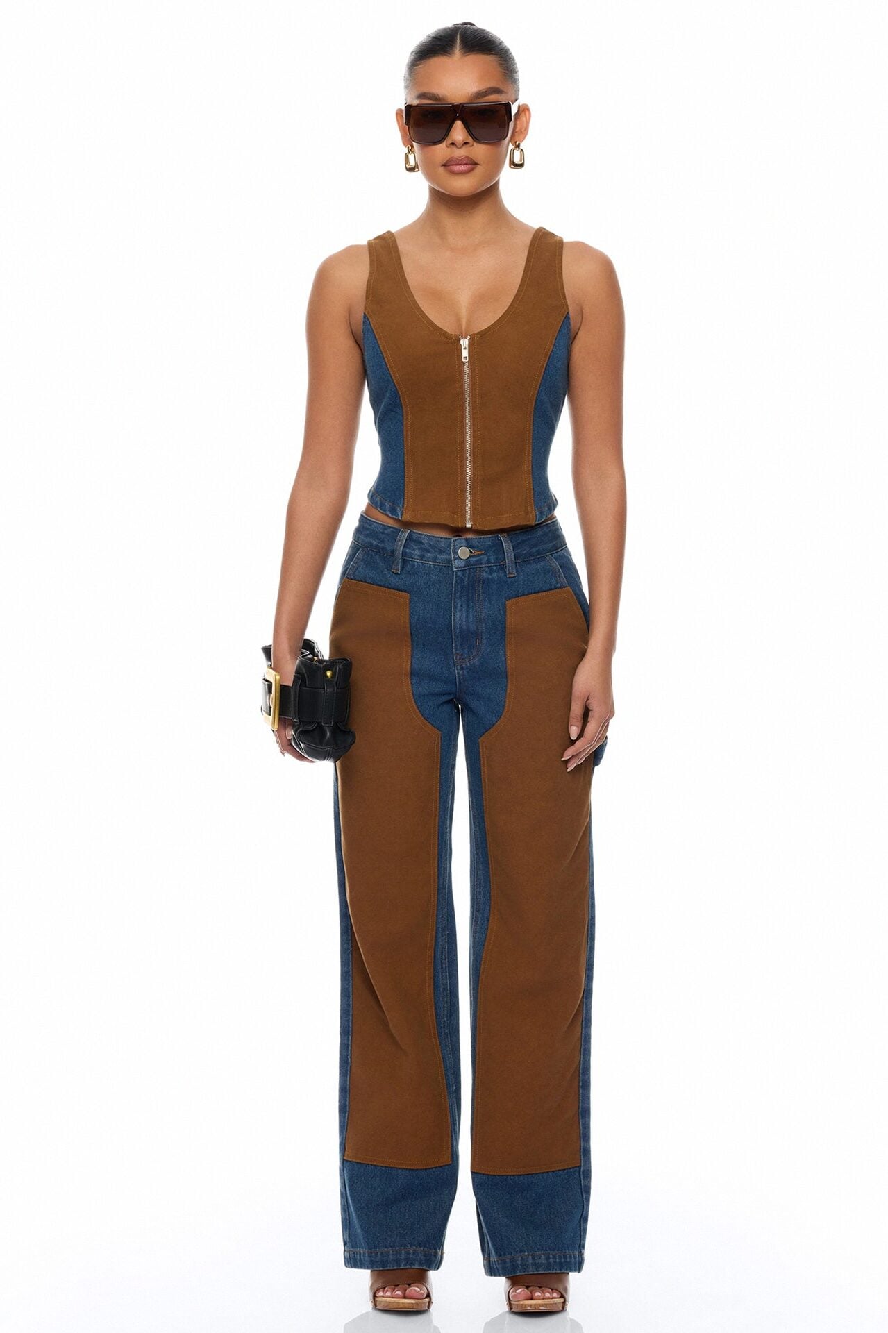 Sadie Patchwork Vest Pant Set - Denim image 1