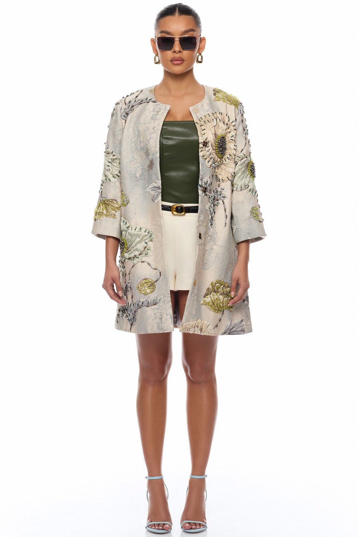 Riannon Crew Neck Embellished Jacquard Jacket - Grey image 1