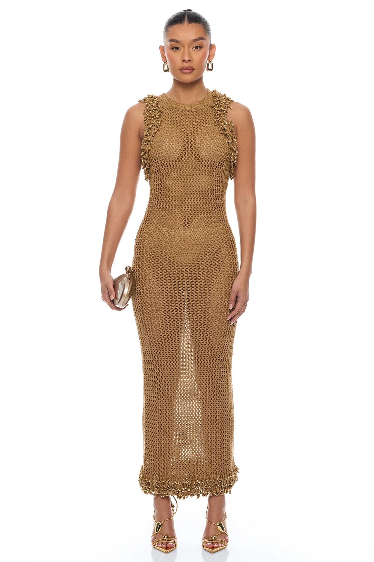 Siesta Fringe Crochet Maxi Dress - Brown image 1