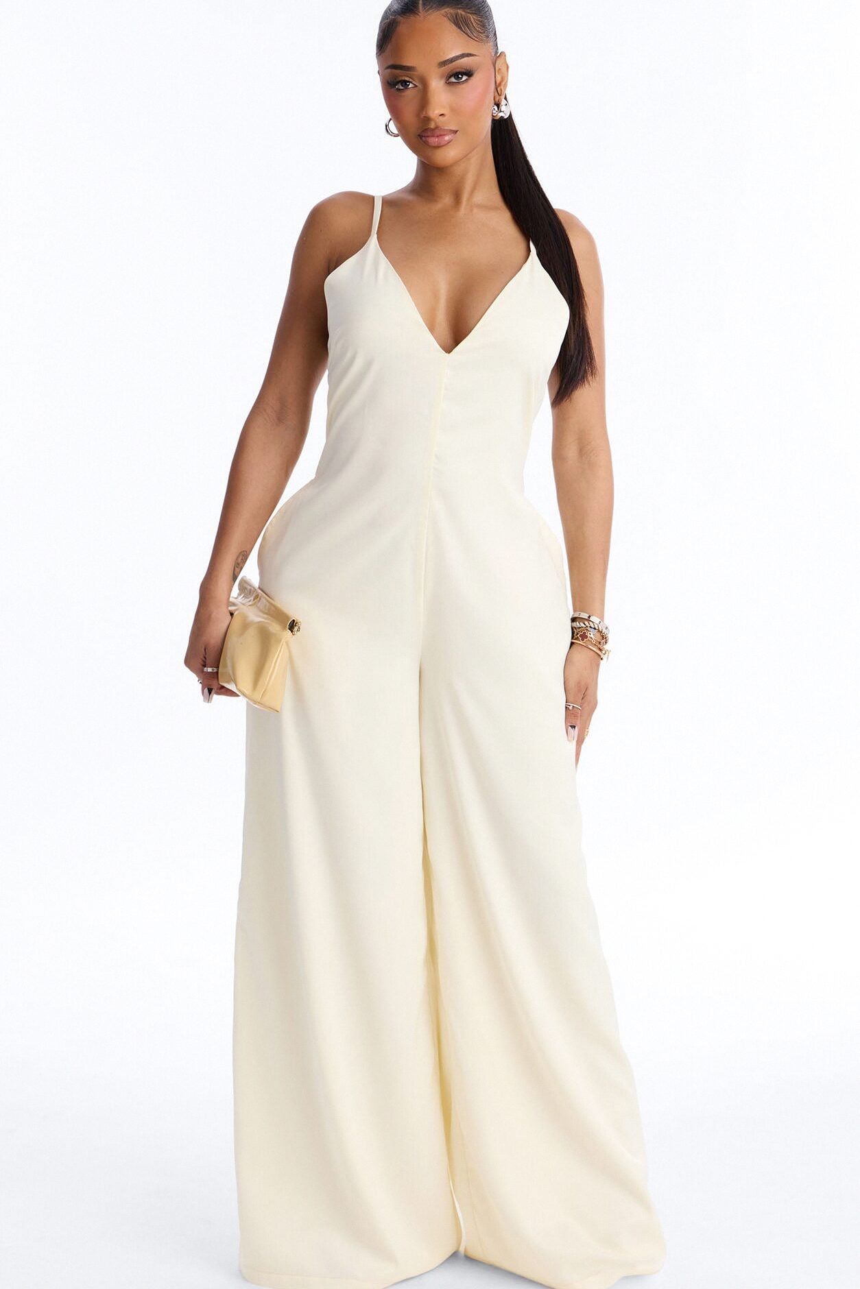 Coco Satin Wide Leg Jumpsuit - Ivory image 1