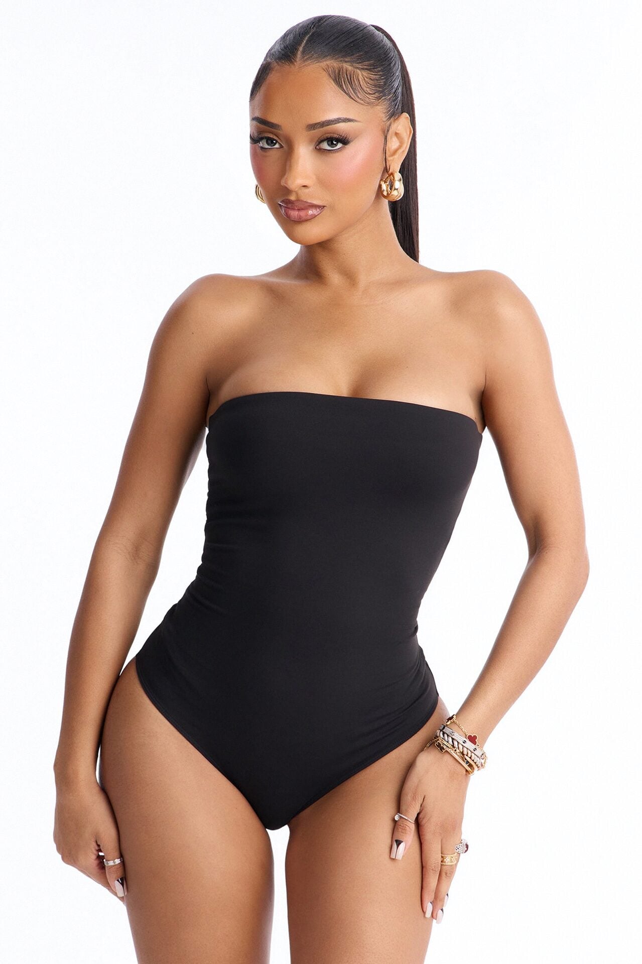 Daisy Double Layer Tube Top Bodysuit - Black image 1