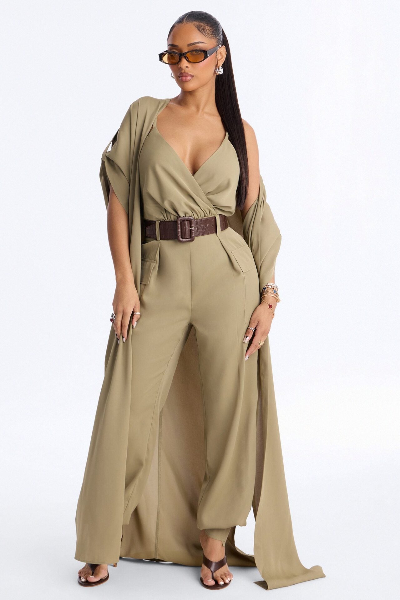 Gemma Jumpsuit And Long Jacket 2 Piece Set - Olive image 1