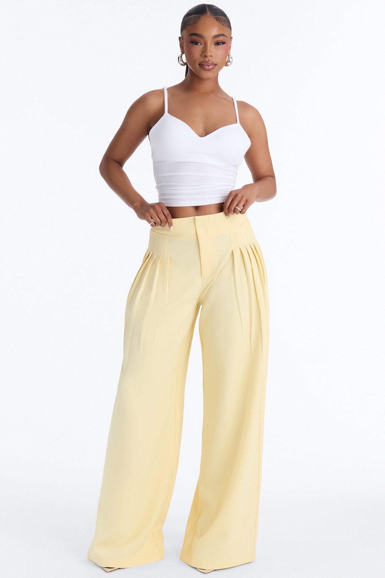 Adele Pleated Wide Leg Trouser Pant 33″ - Butter Yellow image 1