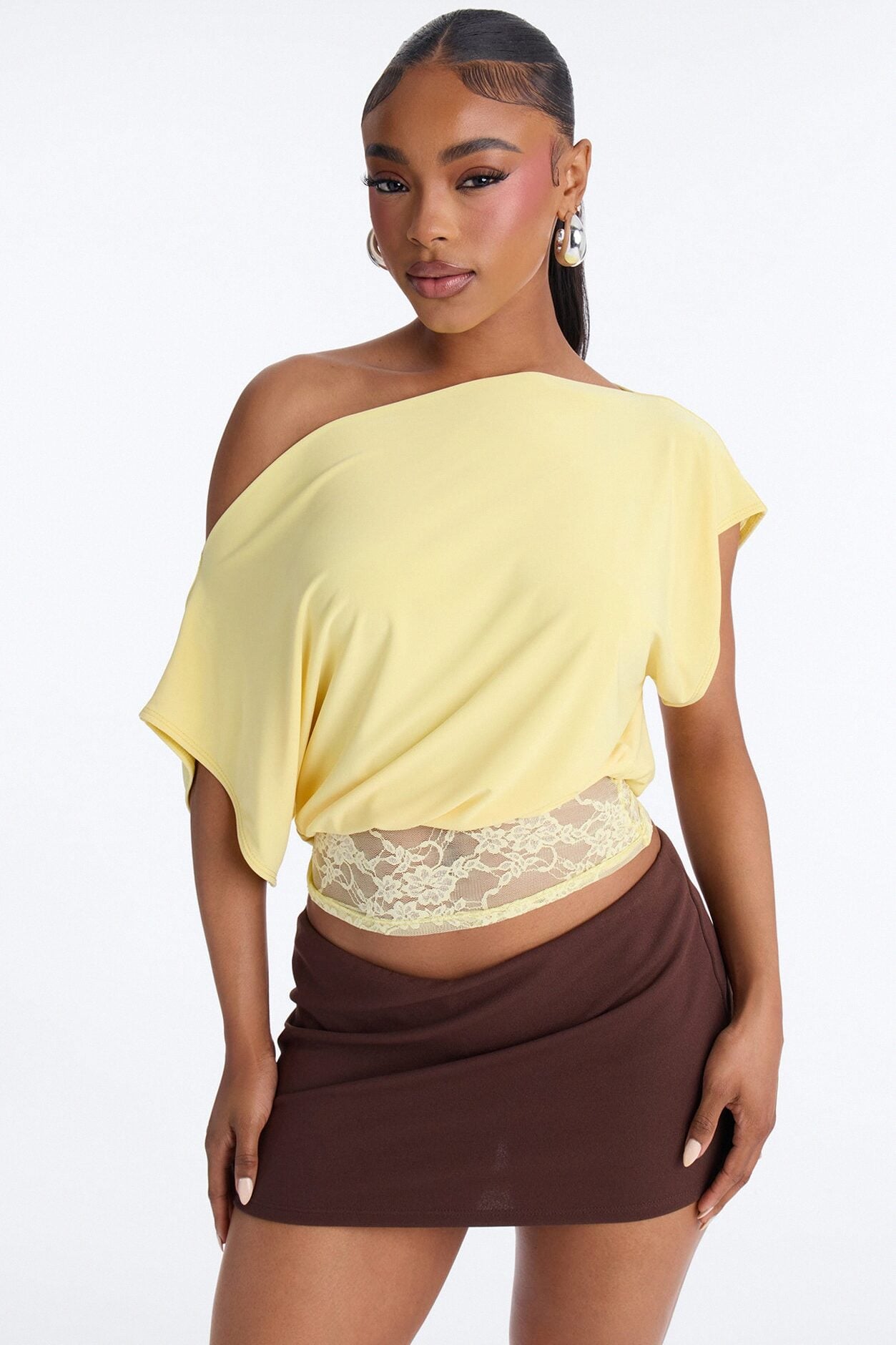 Spring Feeling Off Shoulder Lace Short Sleeve Top - Butter Yellow image 1