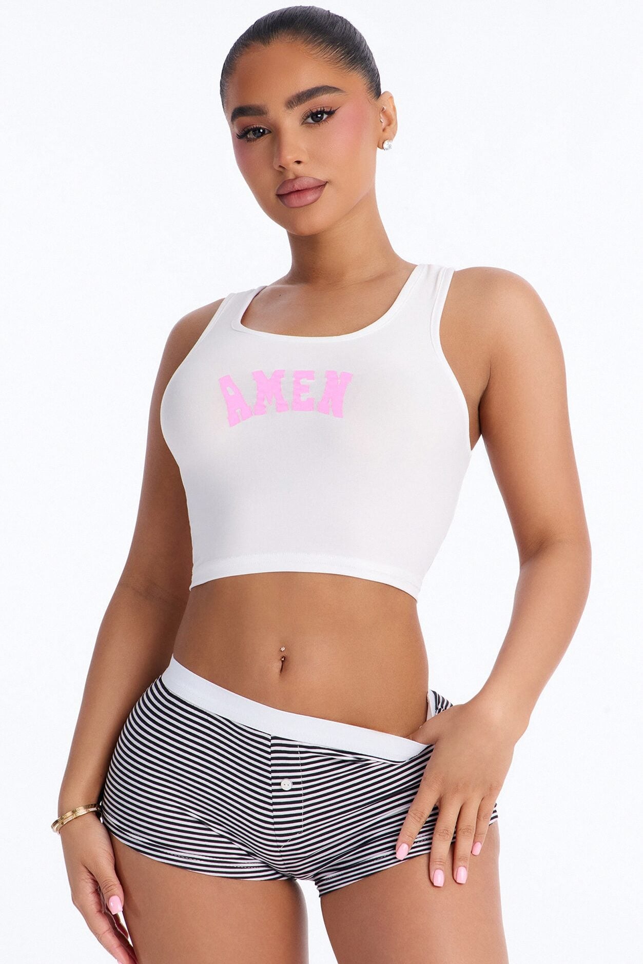 Amen Tank PJ Boyshort Set - White/Black image 1