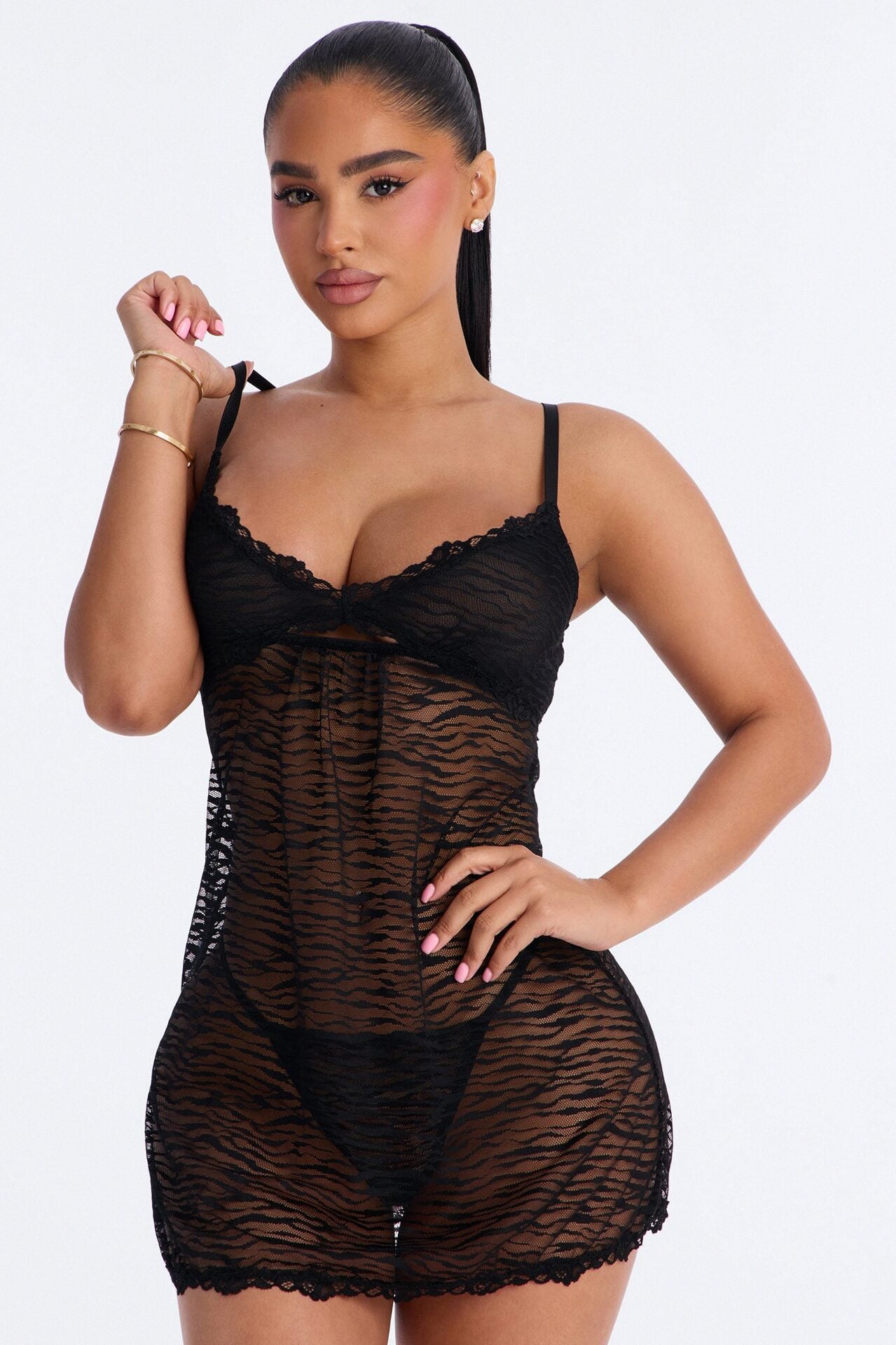 Can't Compete Mesh Lace Chemise - Black/Grey image 1