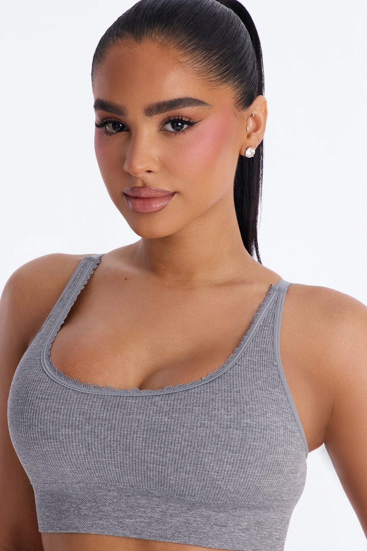 Sweet Secrets Ribbed Seamless Bralette - Heather Grey image 1