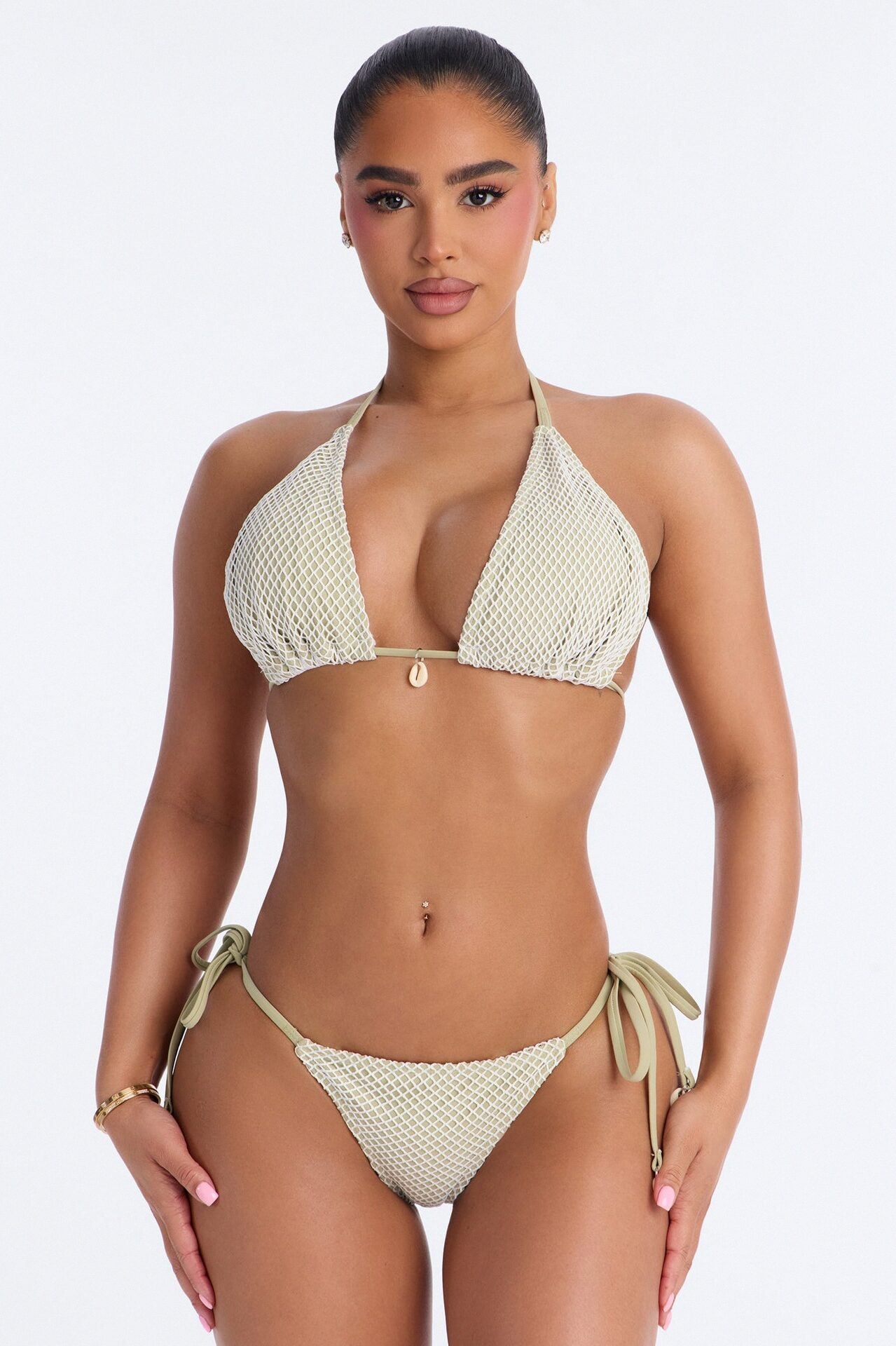 Ocean Dip Fishnet & Seashells 2 Piece Bikini - Olive image 1