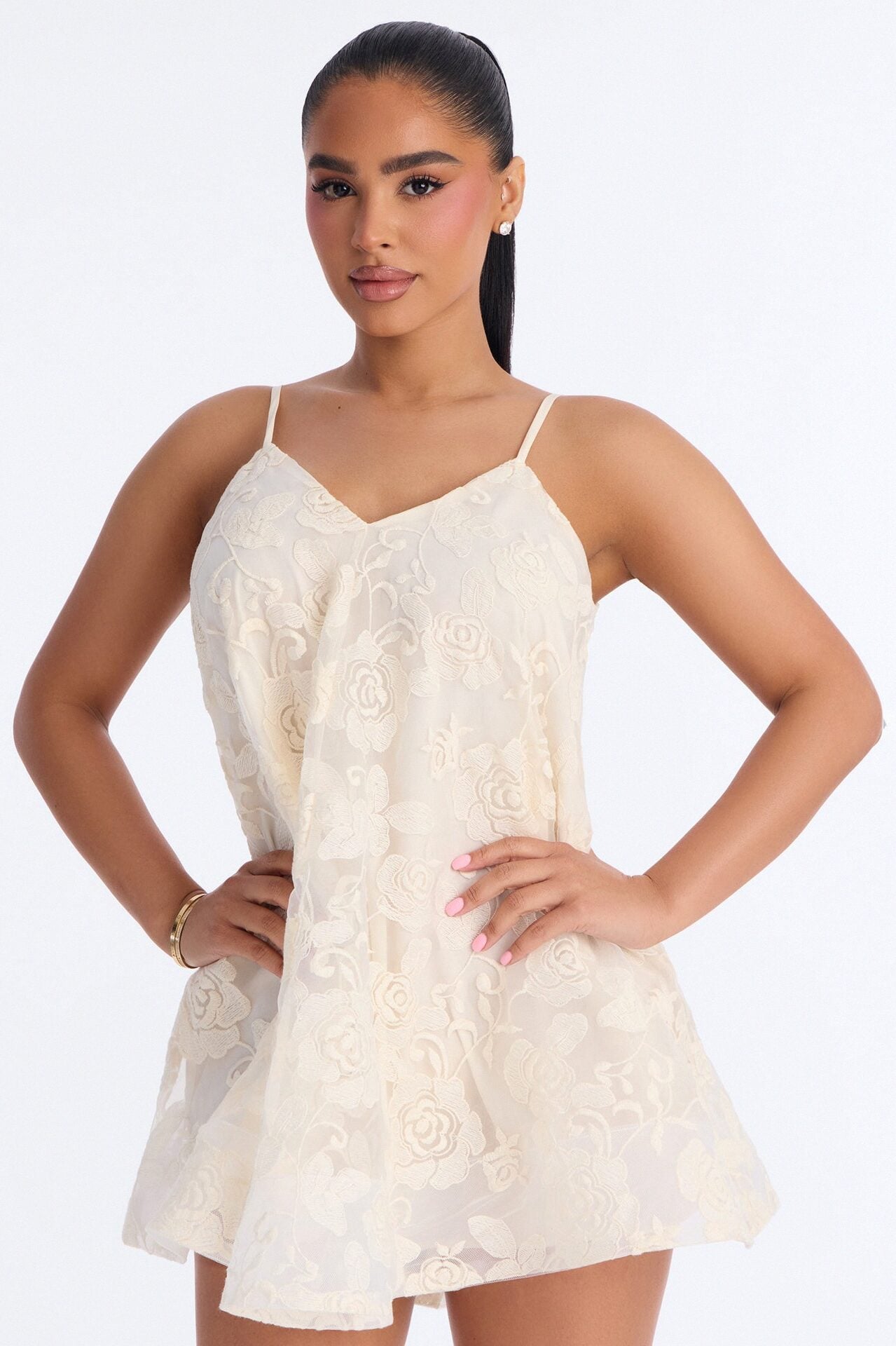 Call Me Baby Spaghetti Strap Lace Mini Dress - Cream image 1