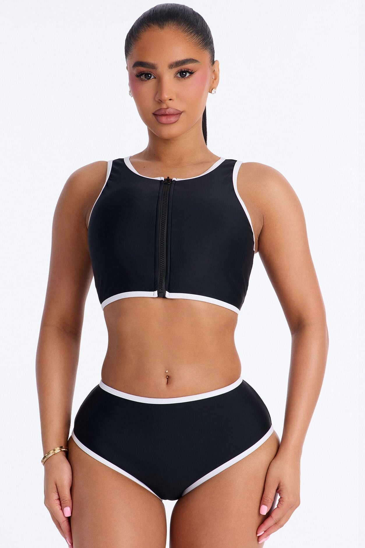 Waves Runner Colorblock Tank High Waist 2 Piece Bikini Bottom - Black/White image 1