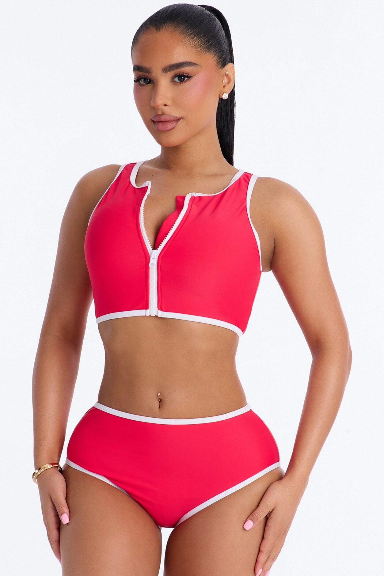 Waves Runner Colorblock Tank High Waist 2 Piece Bikini Bottom - Red/combo image 1