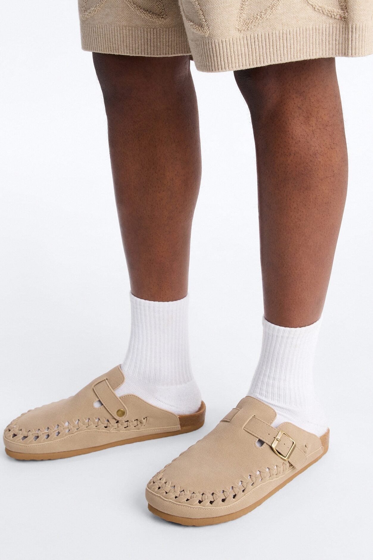 Woven Faux Suede Slip On Mule - Taupe image 1