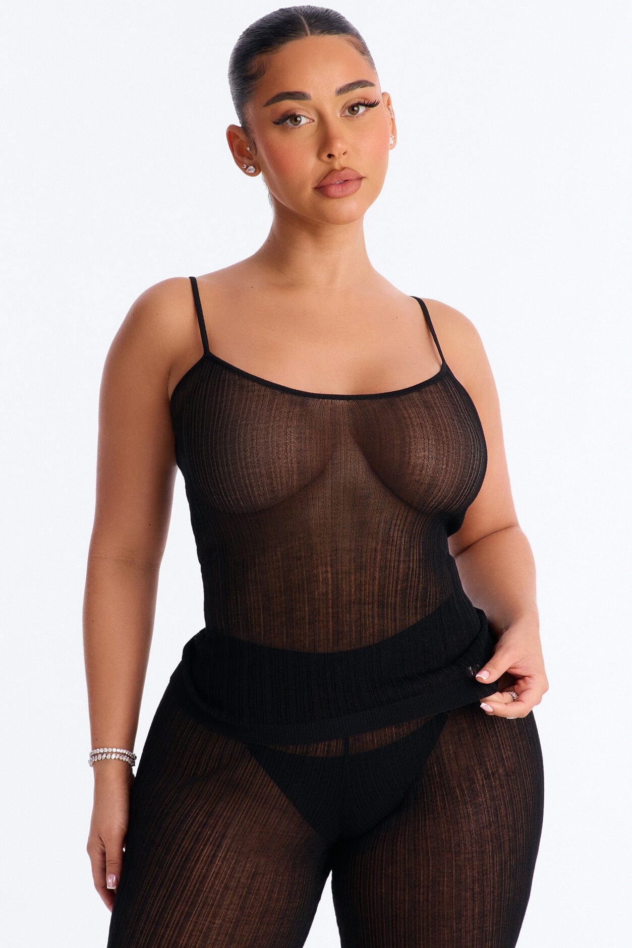Sienna Sheer Knit Top - Black image 1