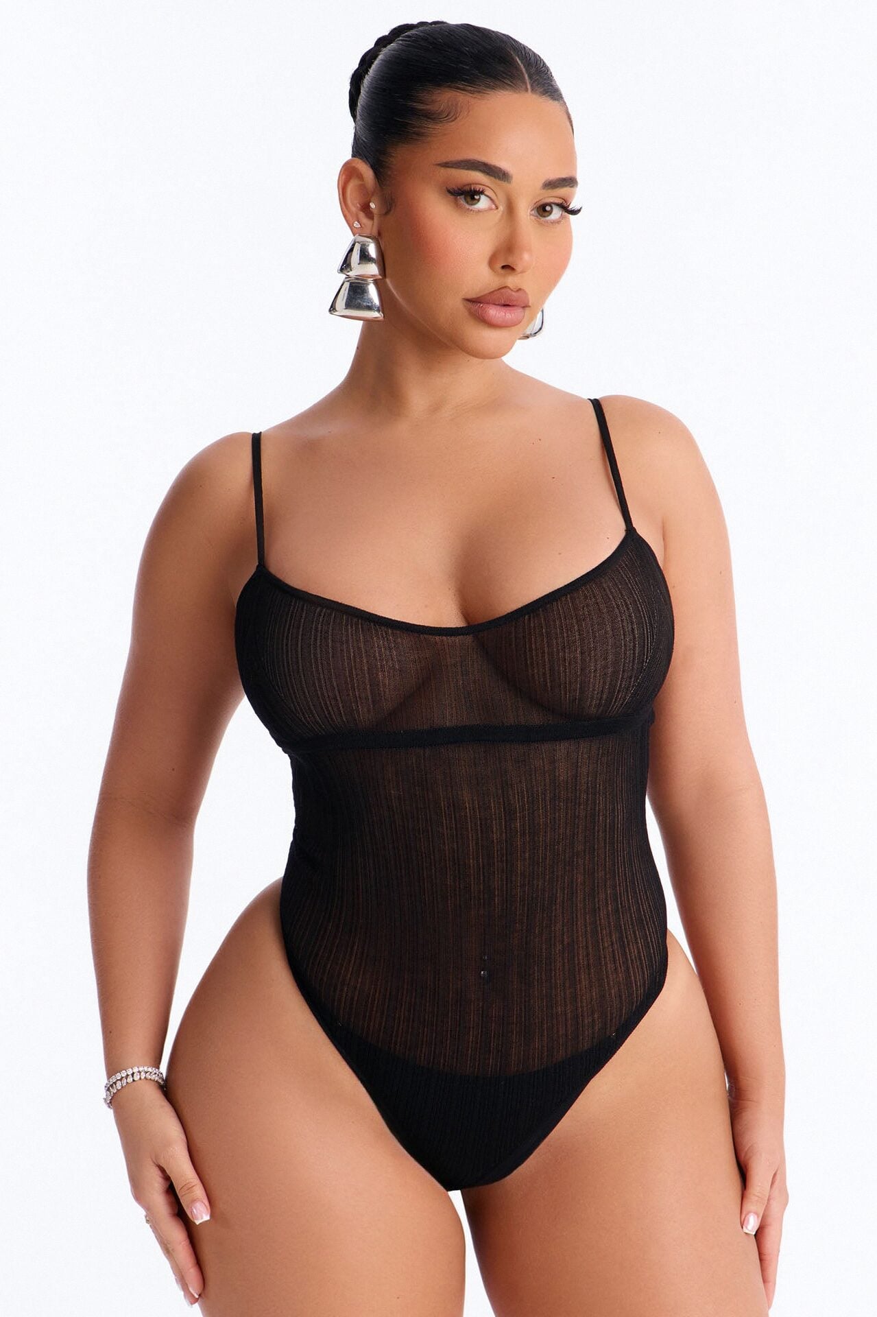 Sienna Sheer Knit Bodysuit - Black image 1