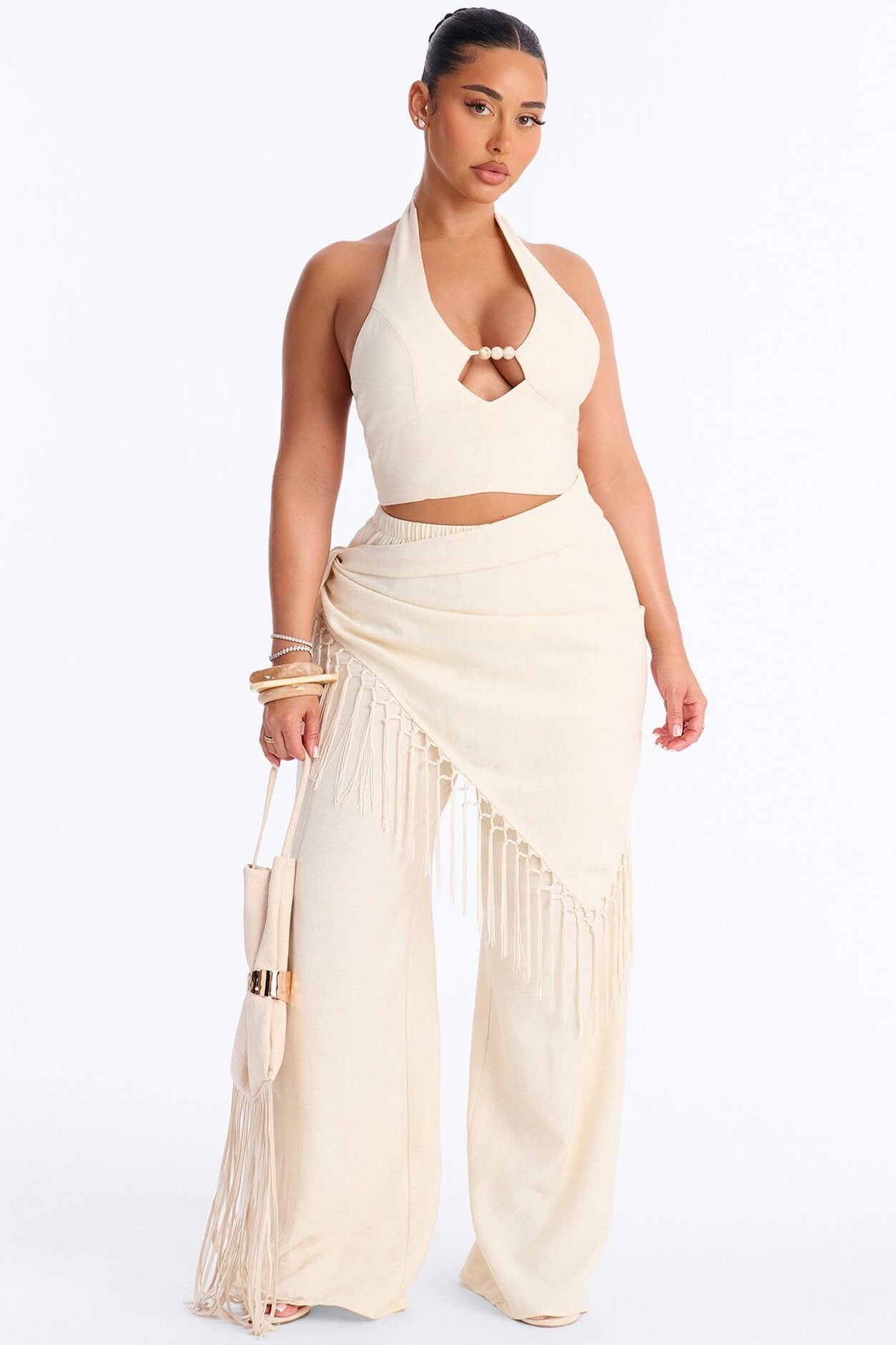 Paloma Linen 3 Piece Scarf Pant Set - Taupe image 1