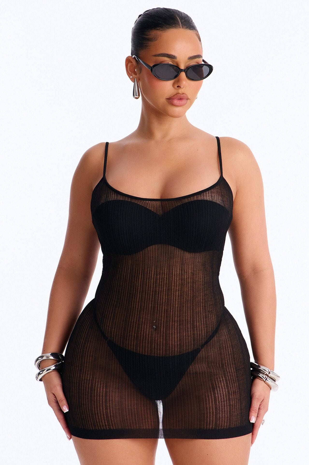 Sienna Sheer Knit Mini Dress - Black image 1