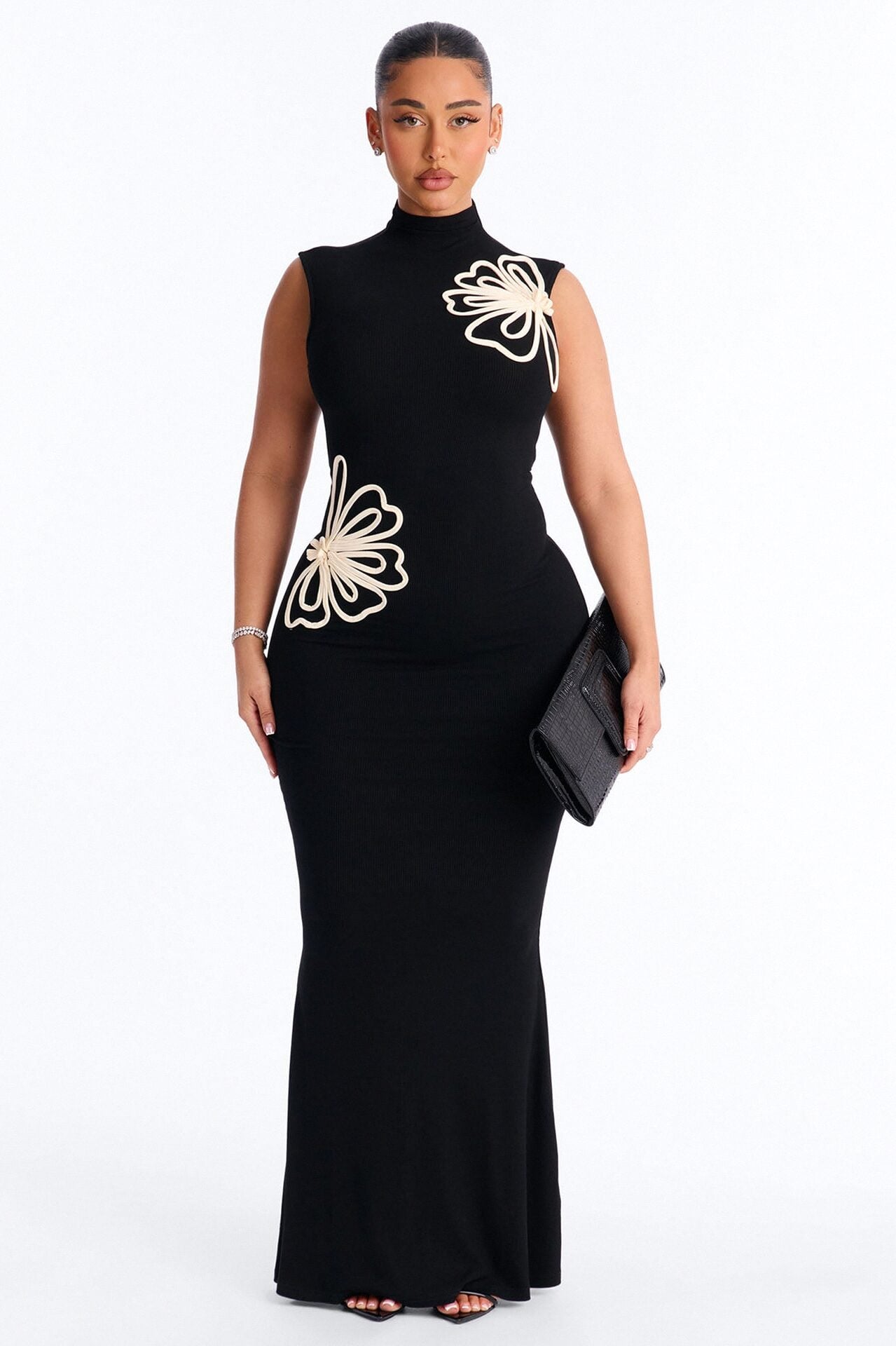 Georgia Mock Neck Maxi Dress - Black/combo image 1