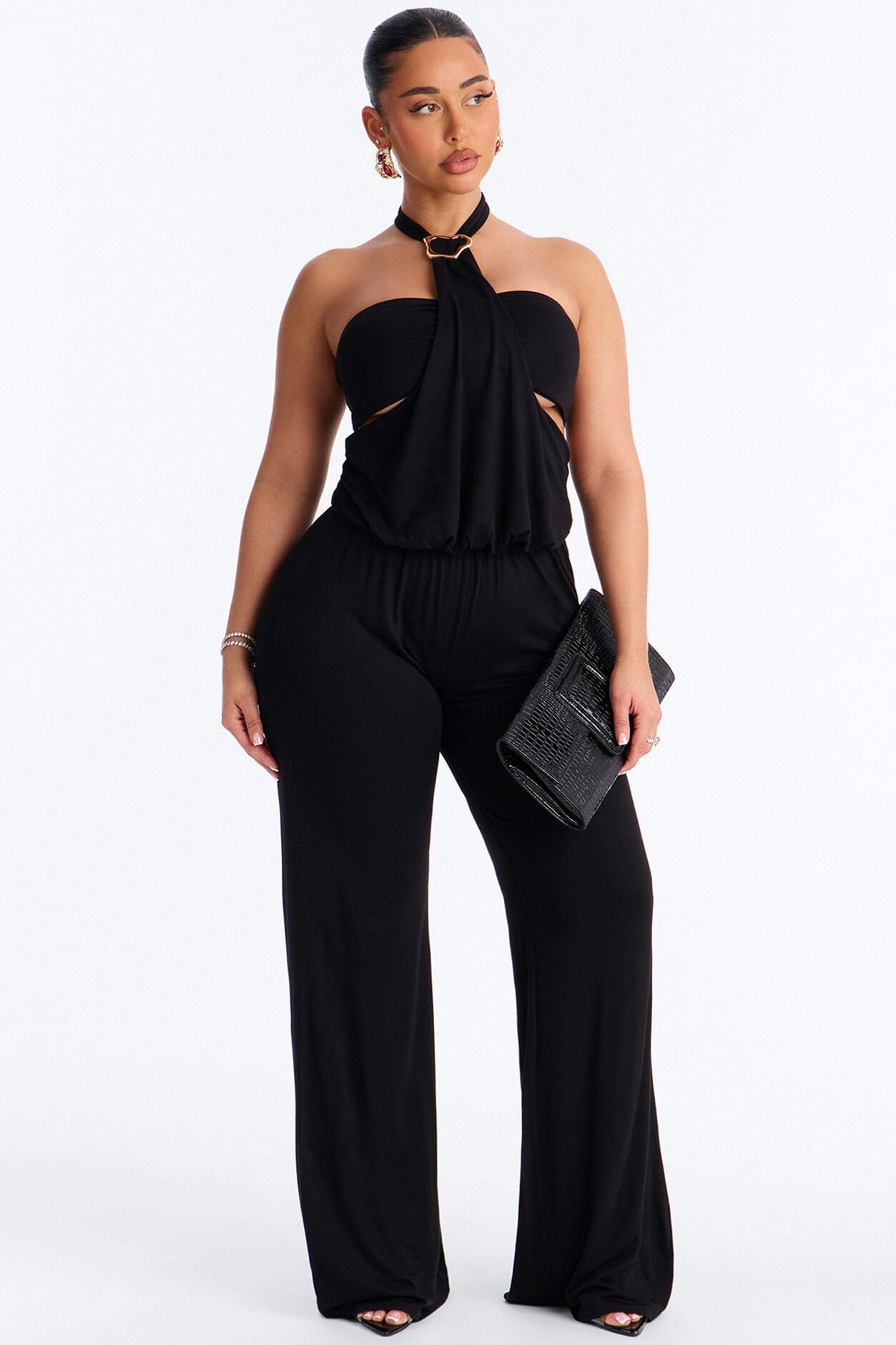 Mya High Neck Jumpsuit And Bandeau 2 Piece Set - Black image 1