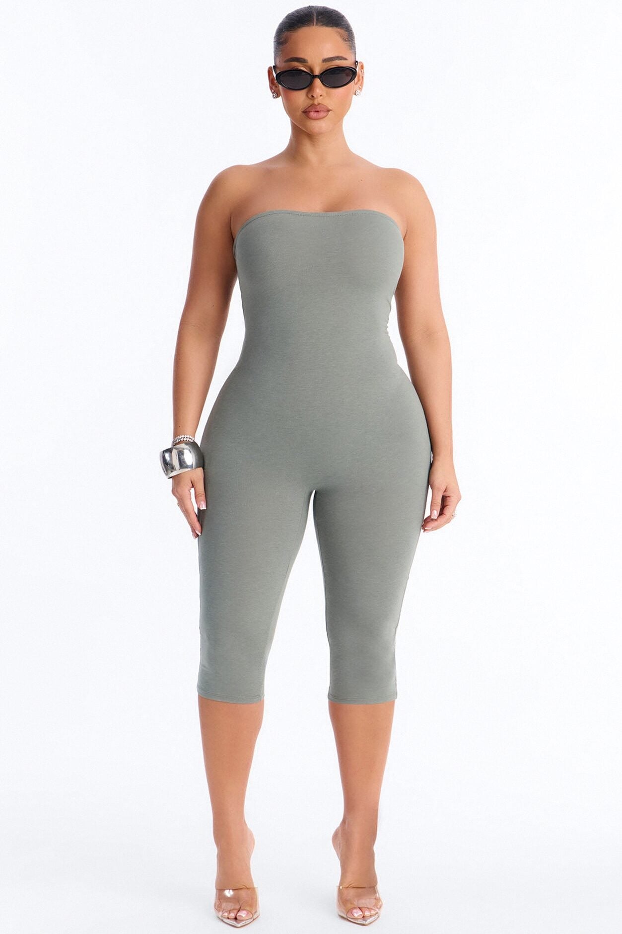 Sienna Strapless Capri Jumpsuit - Sage image 1