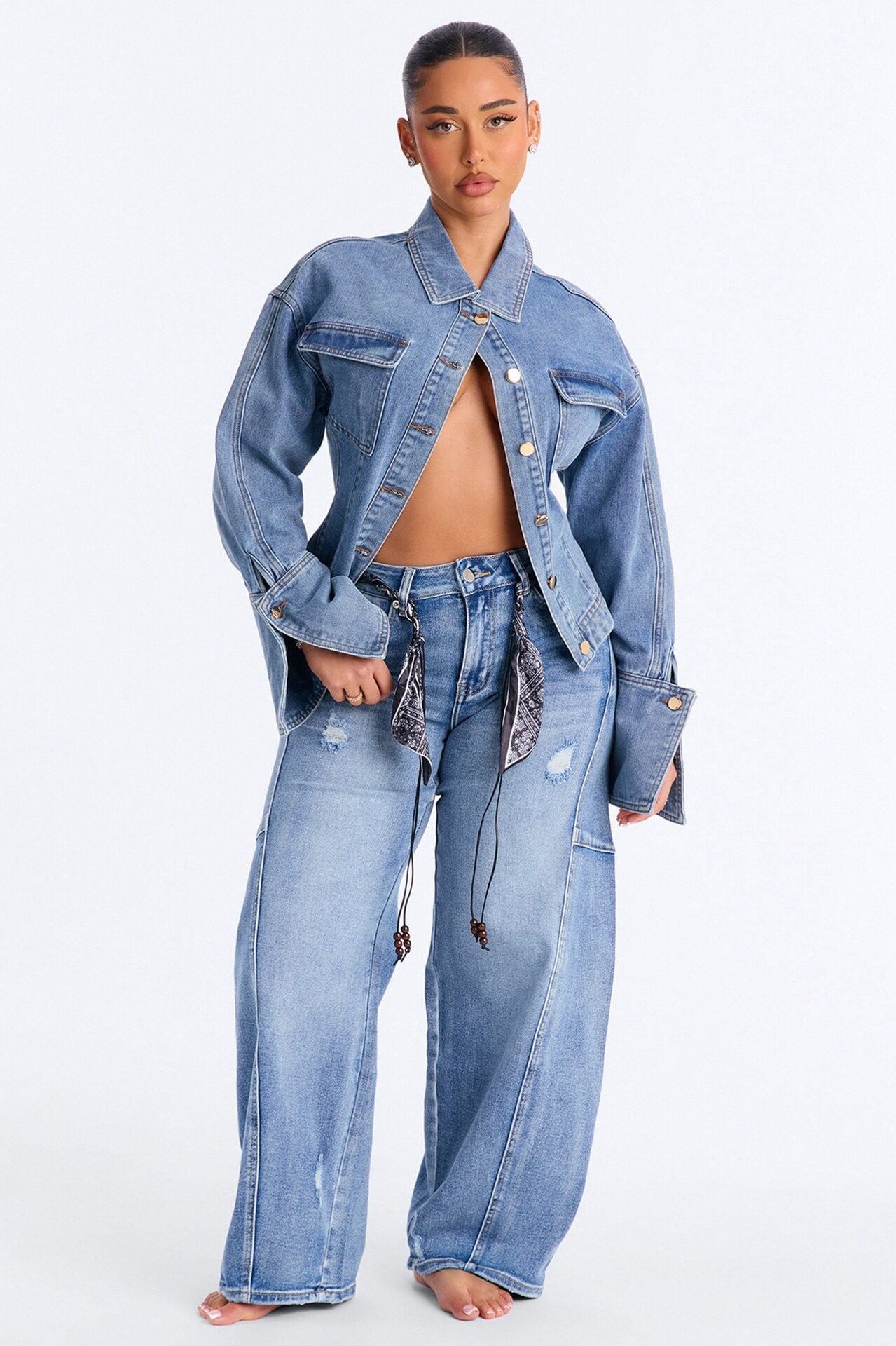 Sardinia Summer Belted Loose Fit Jeans - Medium Wash image 1