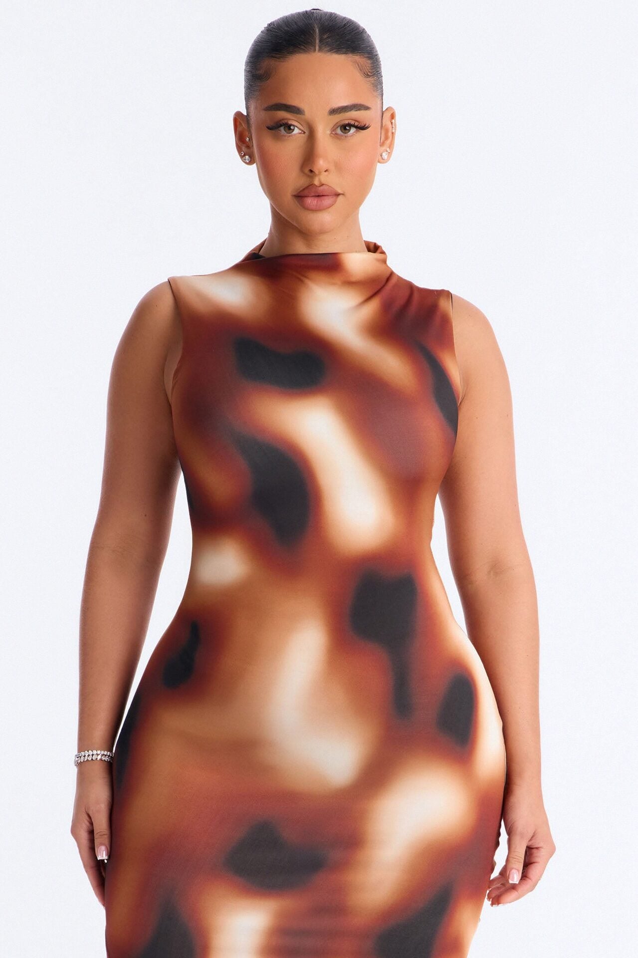 Zuri Tie Die Midi Dress - Brown/combo image 1
