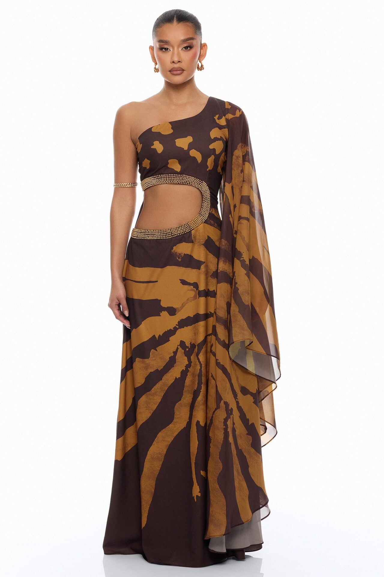 Johanna Embellished Cut Out Maxi Dress - Brown/combo image 1