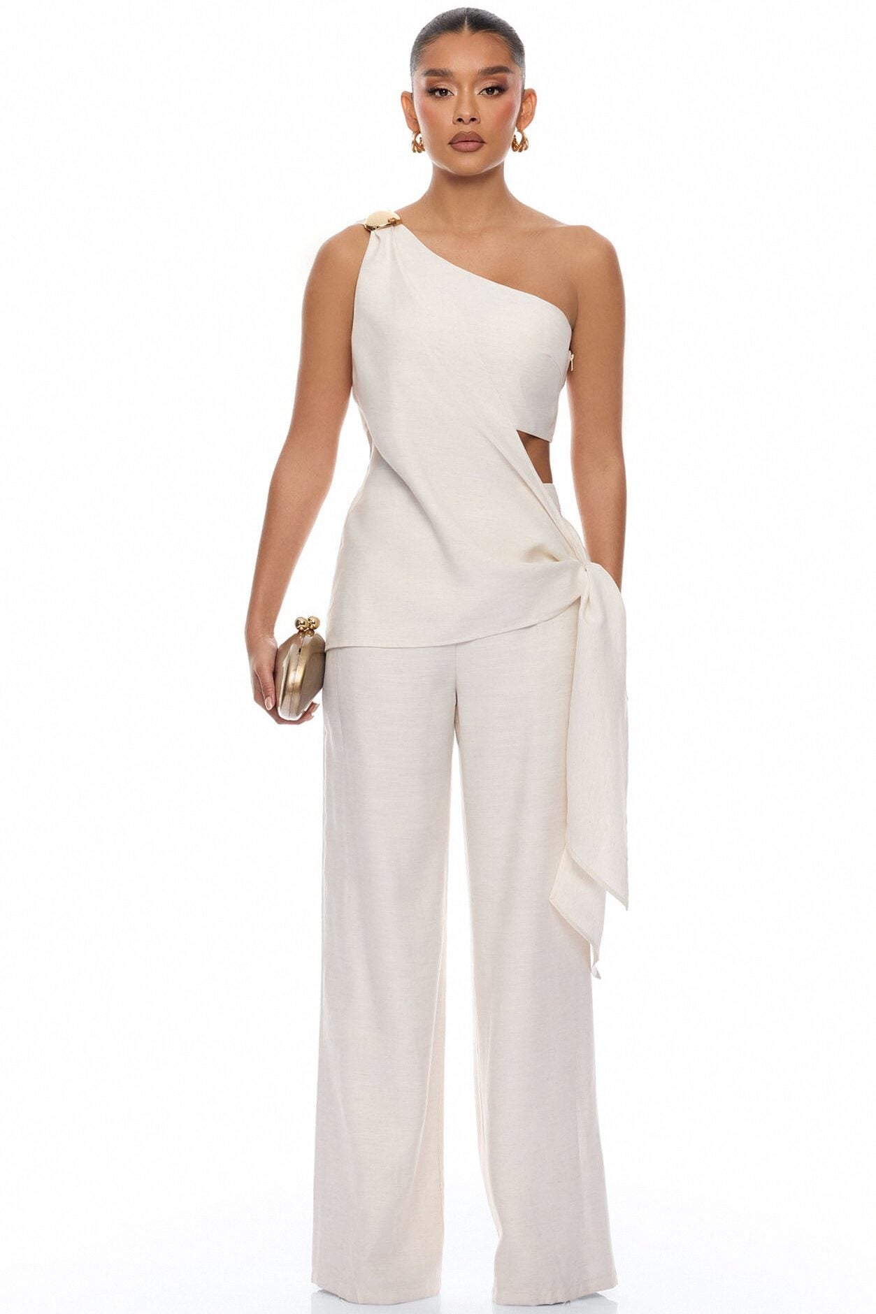 Off Script Draped Pant Set - Taupe image 1