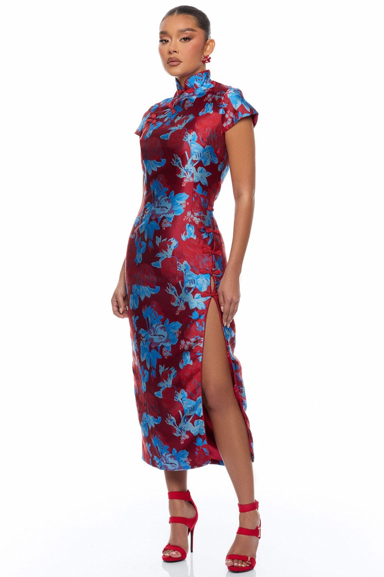 Modern Bloom Jacquard Maxi Dress - Red/combo image 1