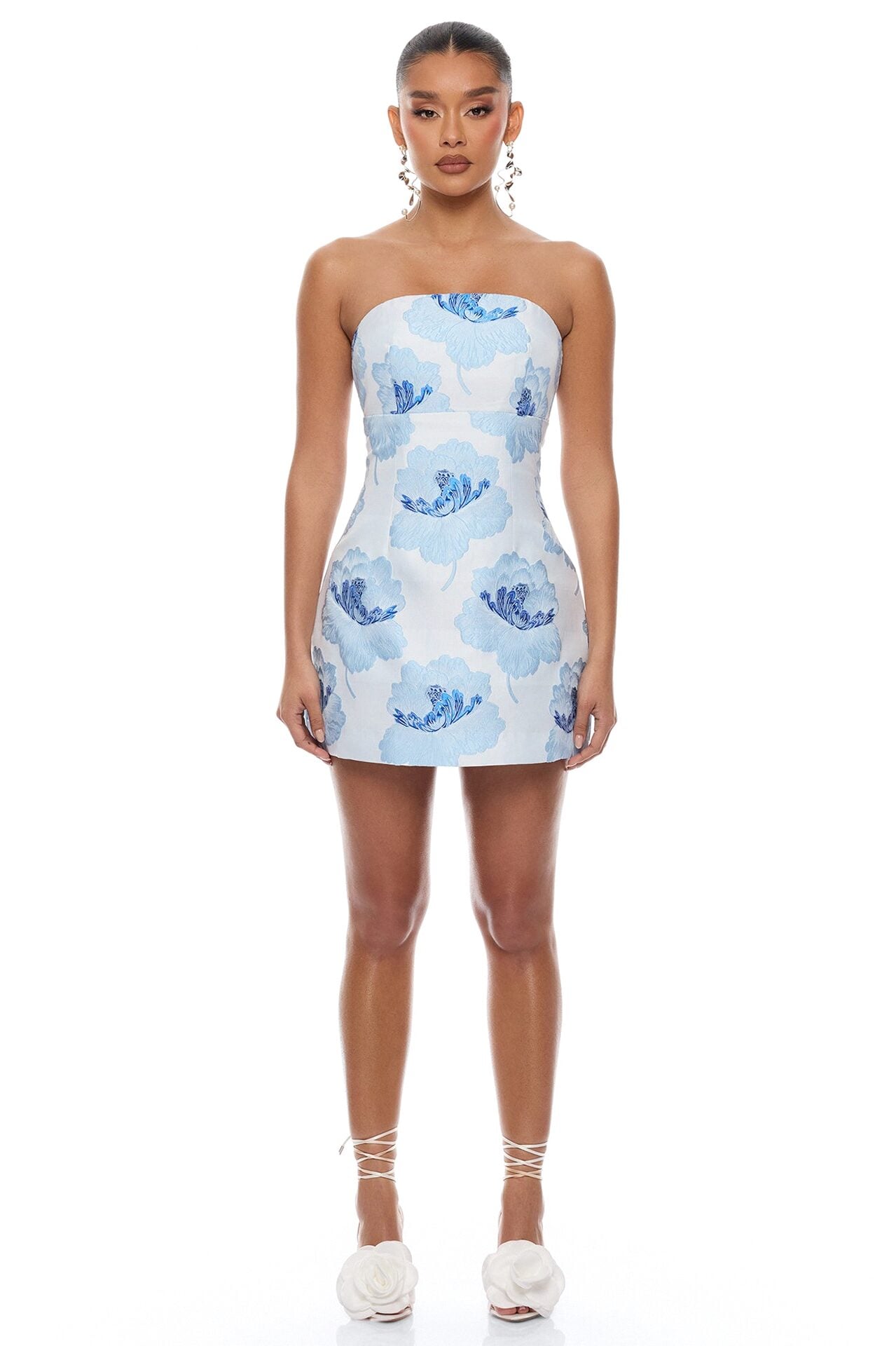 Fiora Strapless Jacquard Mini Dress - Blue image 1