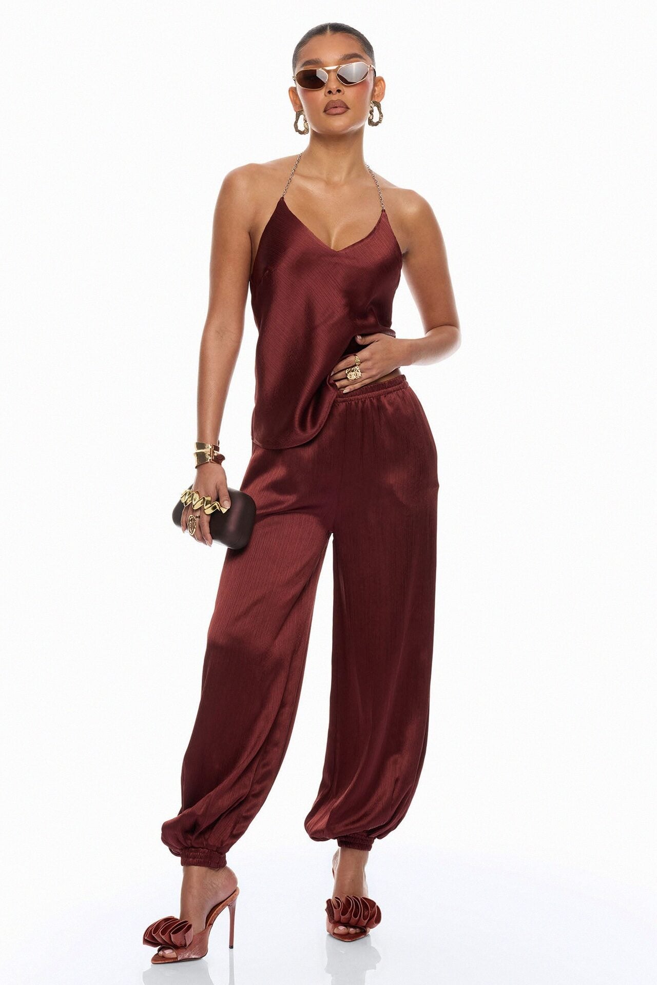 Nicolette Satin Balloon Pant - Brick Red image 1