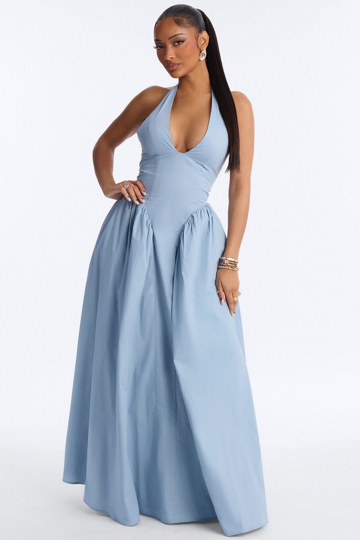 Maisie Drop Waist Poplin Maxi Dress - Blue image 1