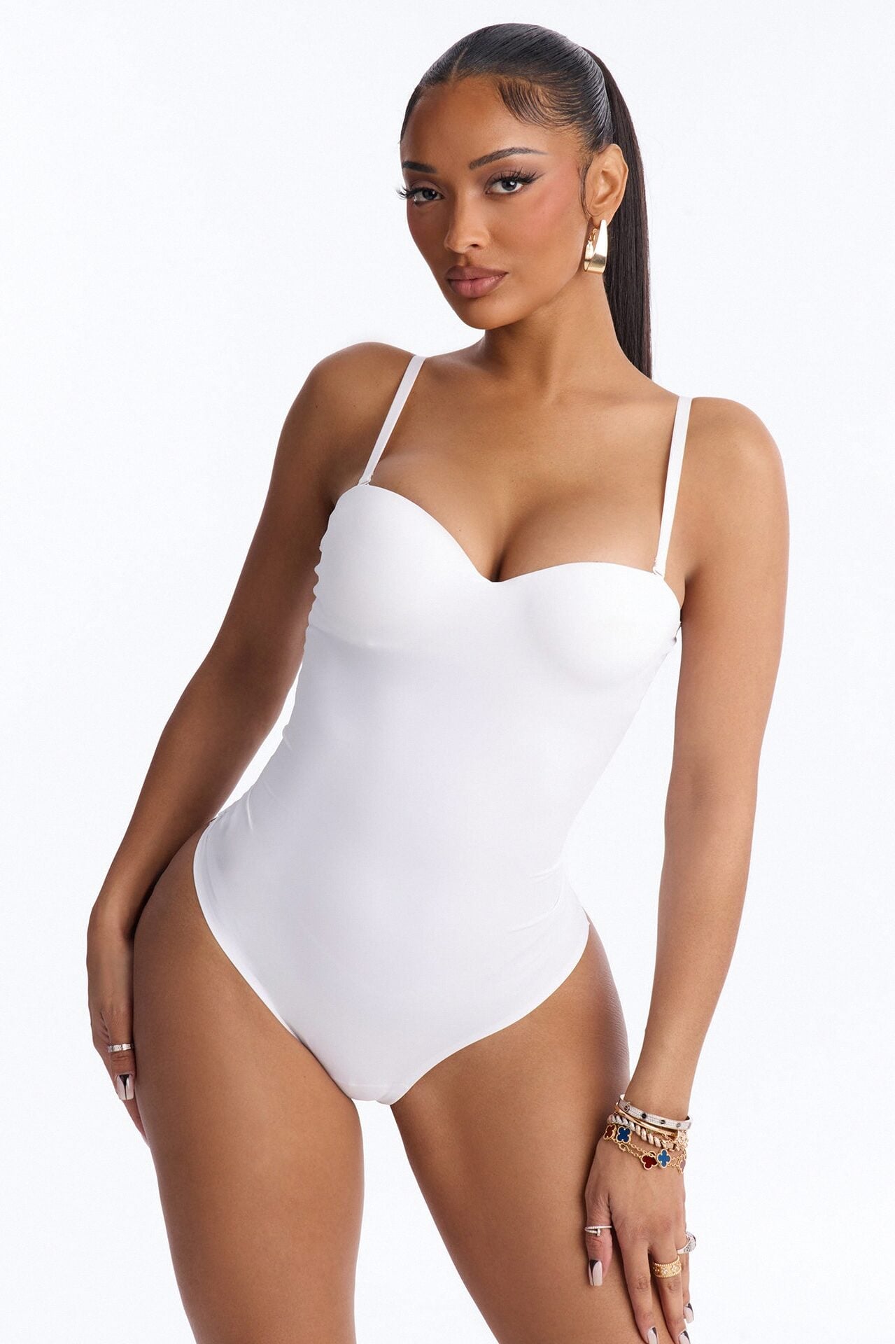 Josie Padded Sweetheart Neck Spaghetti Strap Bodysuit - White image 1