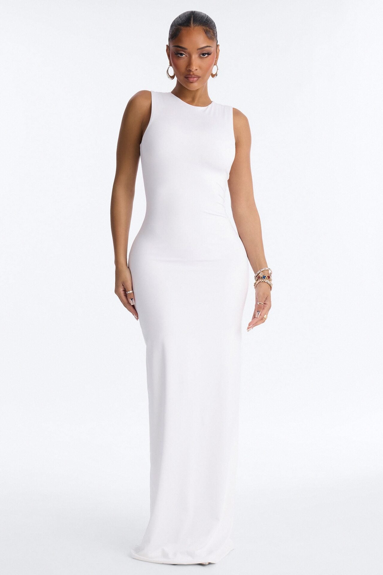 Contour Double Lined Crew Neck Sleeveless Maxi Dress - White image 1