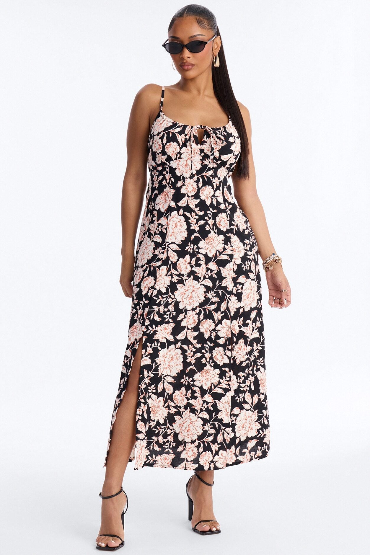 Sadie Sleeveless Floral Airflow Maxi Dress - Black image 1