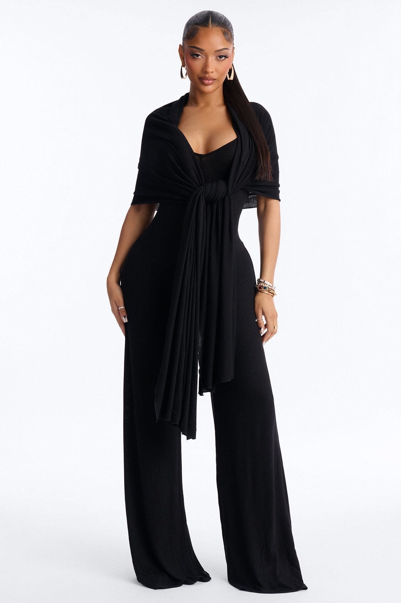 Harlowe 2 Piece Knit Wrap Jumpsuit Set - Black image 1