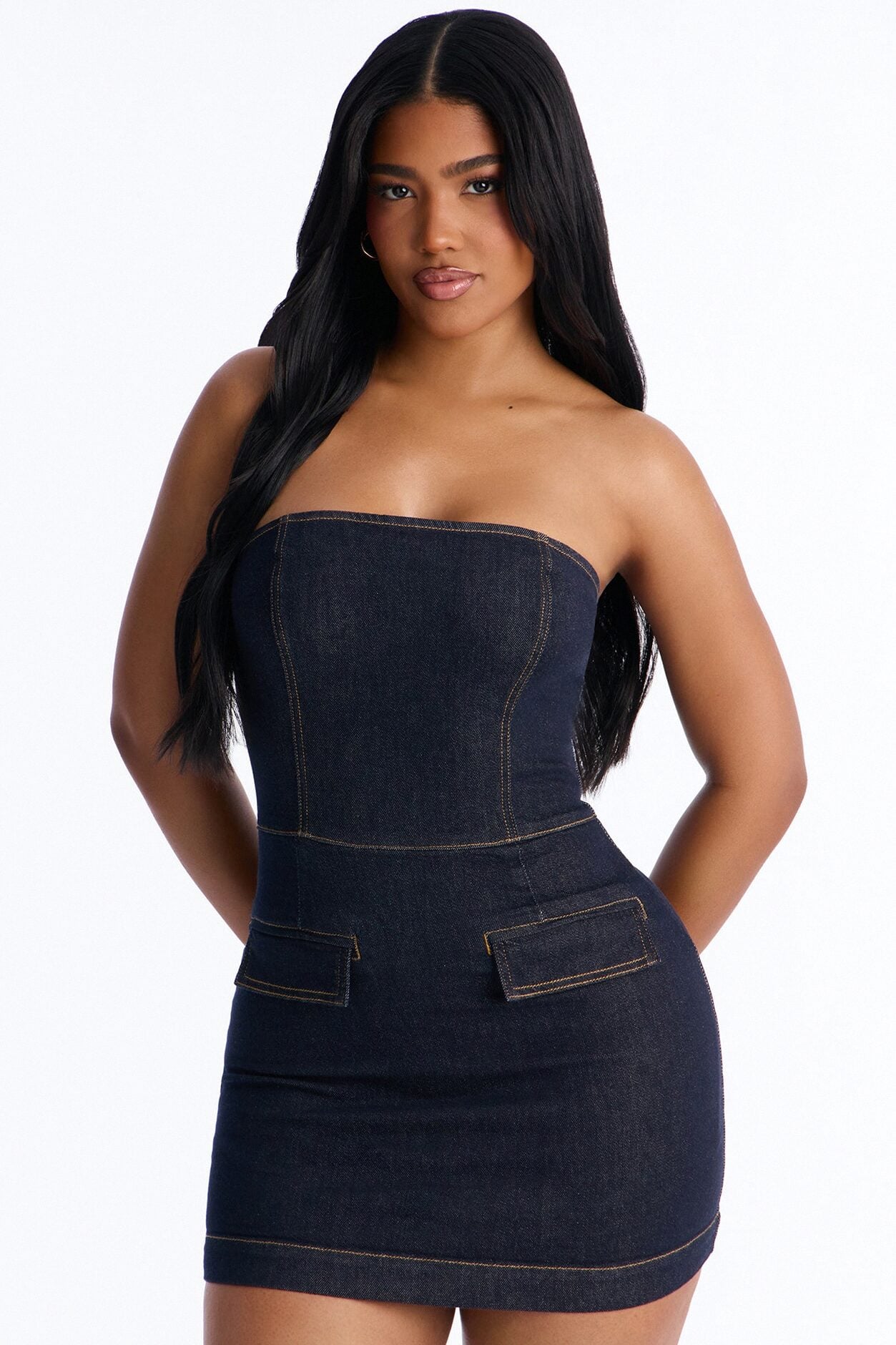 Loren Strapless Stretch Denim Mini Dress - Dark Wash image 1
