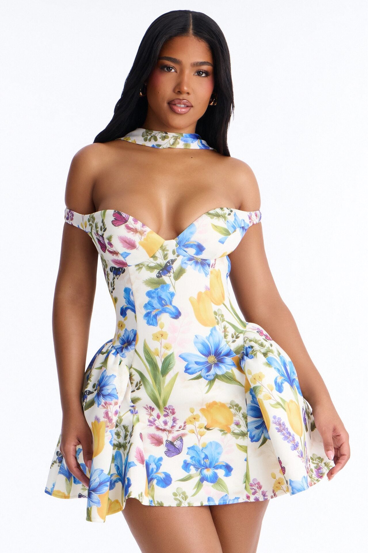 Grand Beauty Floral Off Shoulder Mini Dress - Blue/combo image 1
