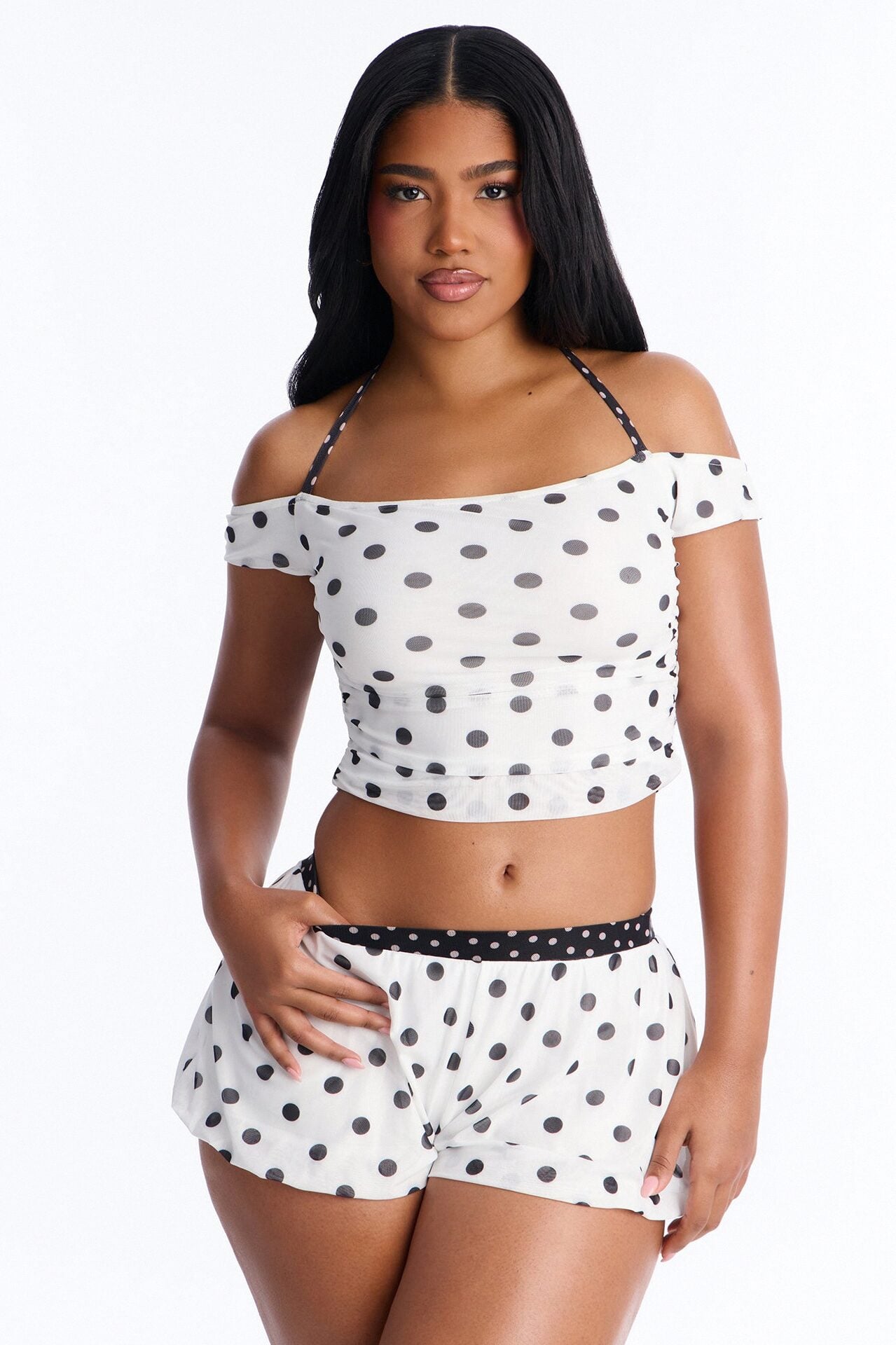 Gigi Polka Dot Bubble Short Set - White/Black image 1