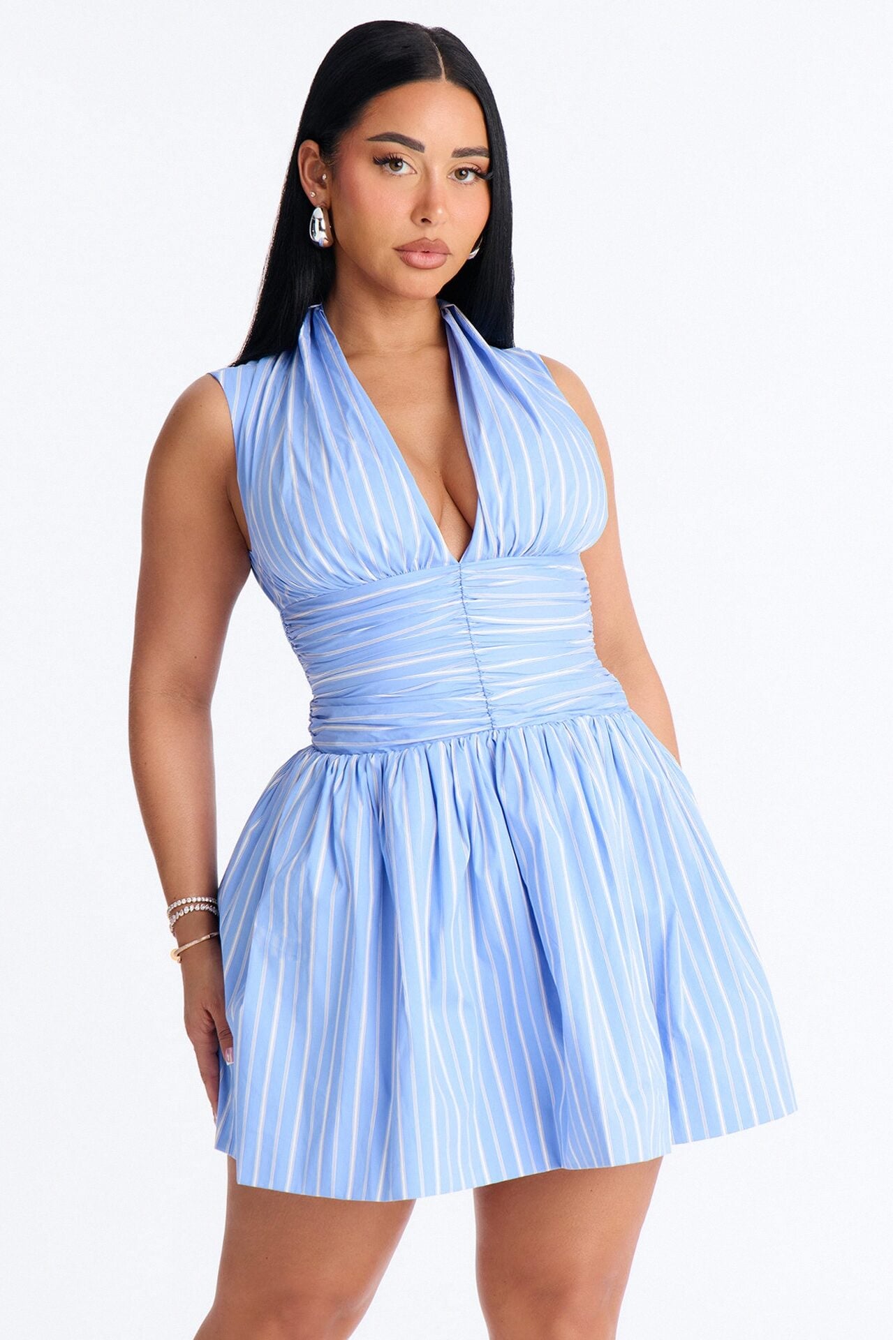 Samantha Striped Poplin Mini Dress - Blue/combo image 1