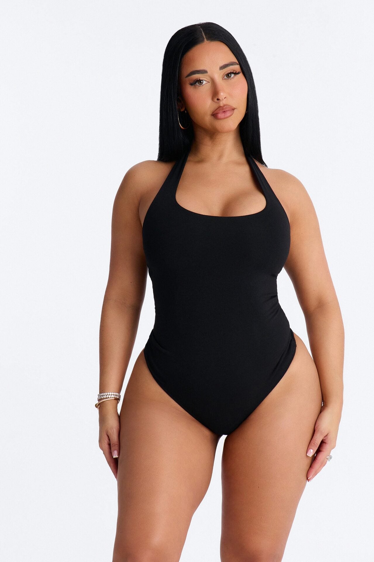 Kayla Double Lined Halter Bodysuit - Black image 1
