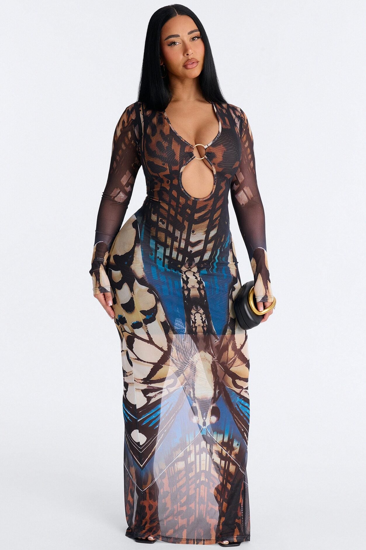 Serena Print Mesh Maxi Dress - Brown/combo image 1
