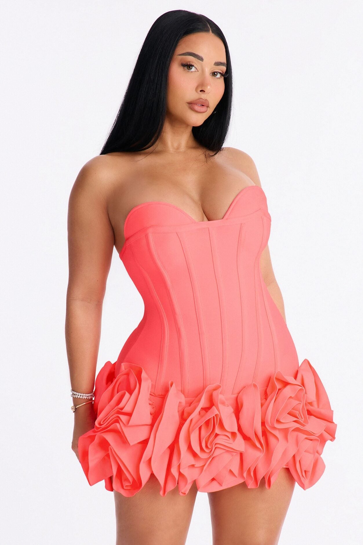 Blessed Beauty Ruffle Rosette Bandage Mini Dress - Coral image 1