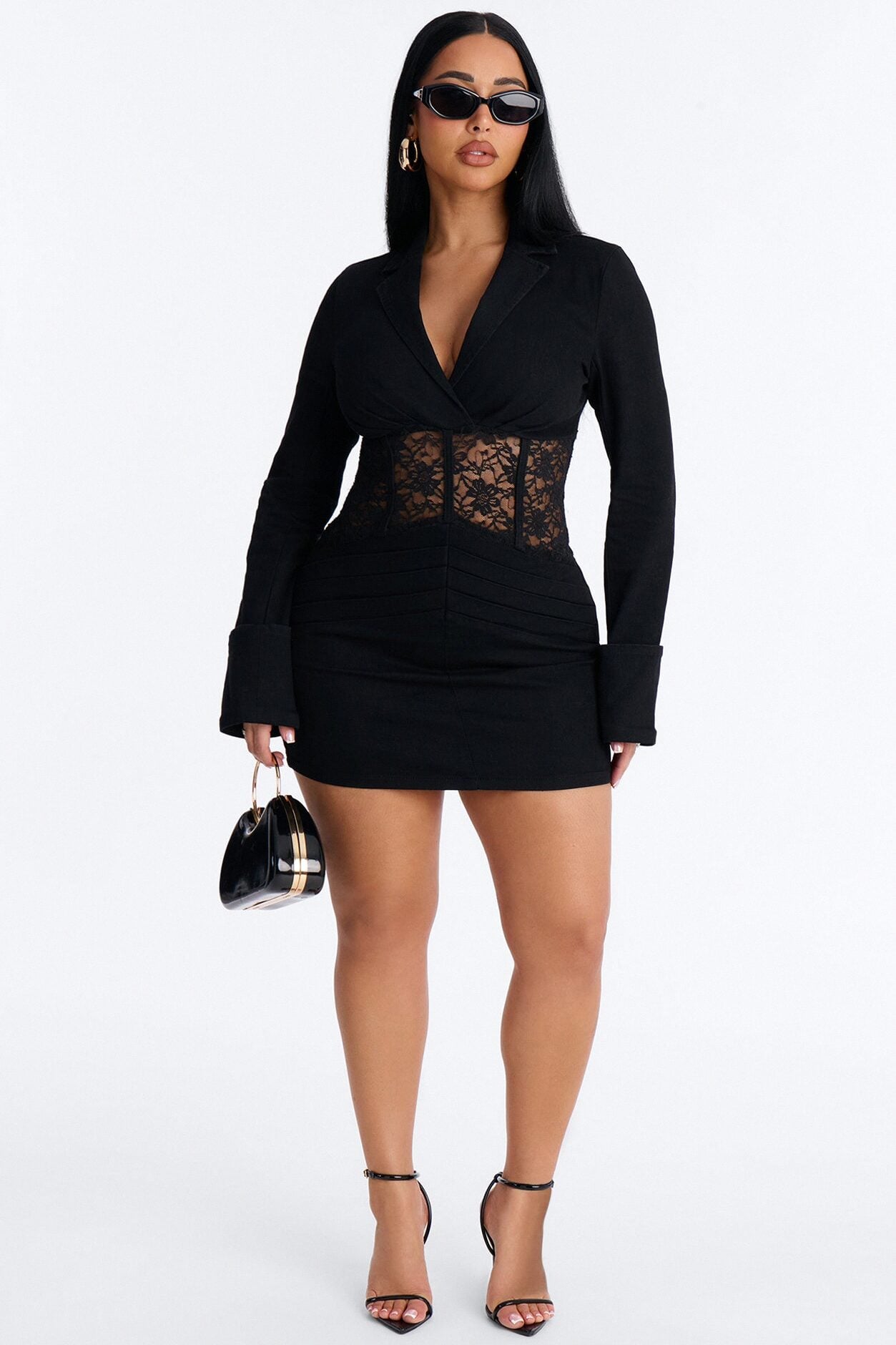Rebecca Long Sleeve Stretch Denim Mini Dress - Black image 1