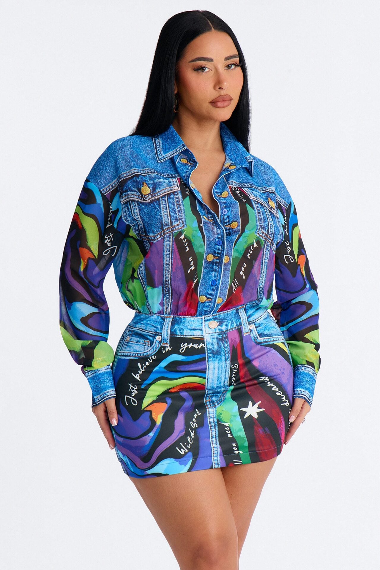 Take Me Back Long Sleeve Mini Dress - Multi Color image 1