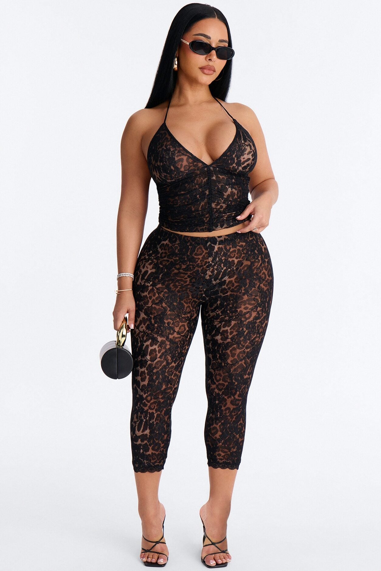 Leora Laced Leopard Capri Set - Black/combo image 1