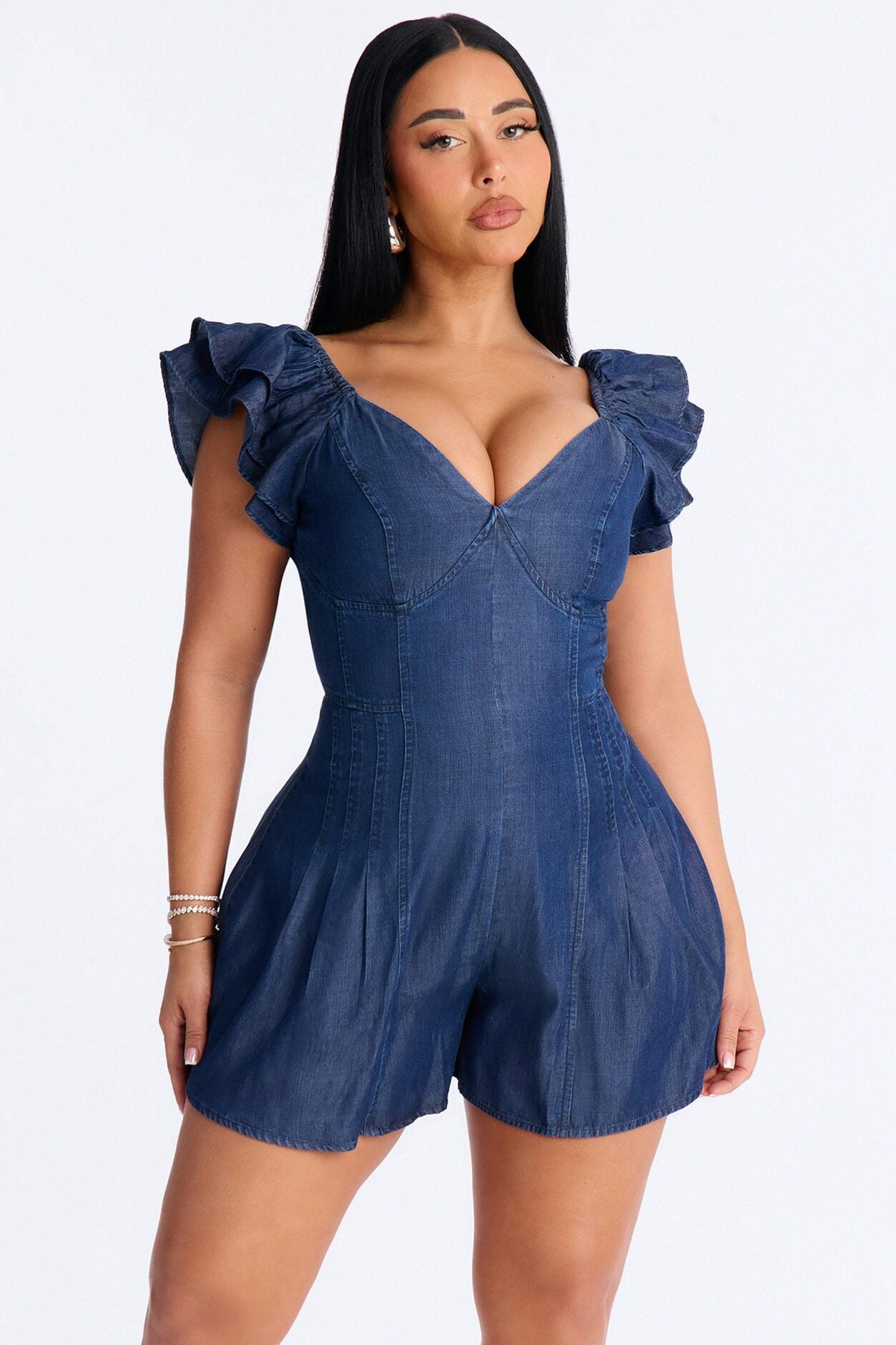 Sienna Sweetheart Short Sleeve Romper - Denim image 1