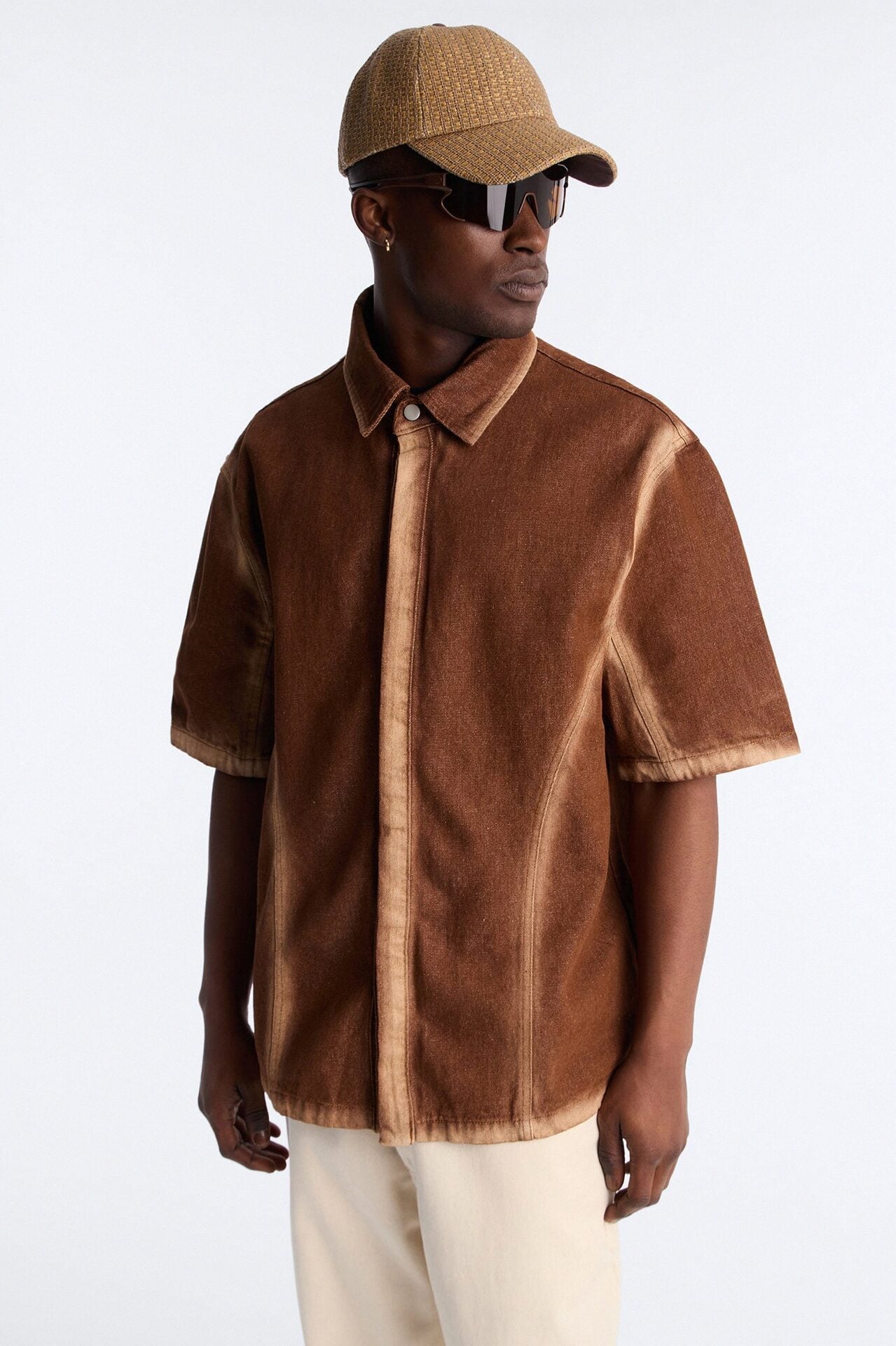 Iron Dust Denim Zip Up Shirt - Brown image 1