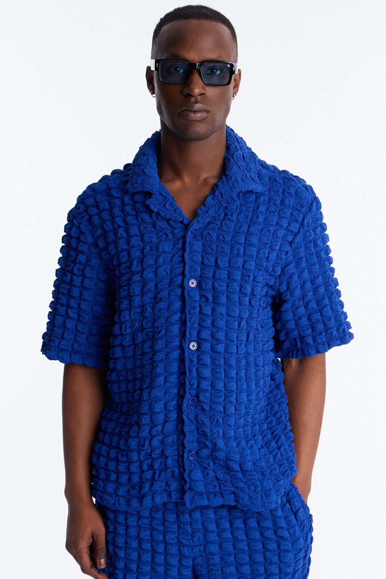 Relaxed Effervesce Textured Button Up Shirt - Blue image 1